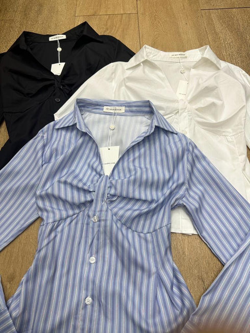 MATINEE Gathered Strip Button Front  Long  Sleeve Top
